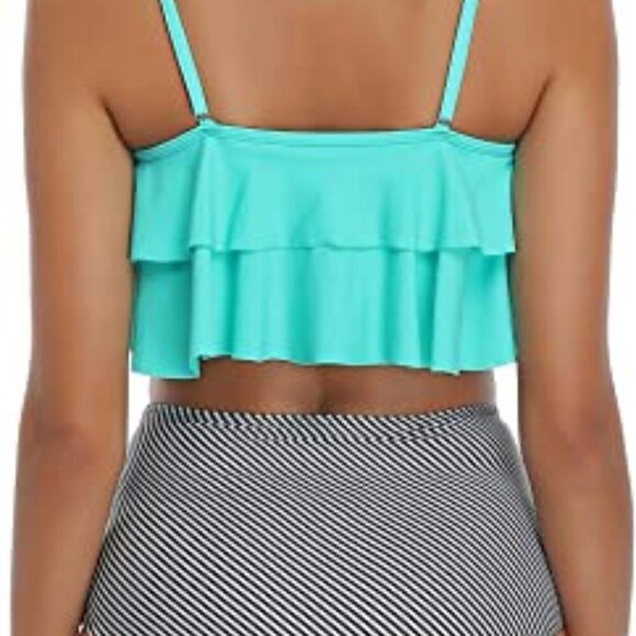TEMPT ME TURQUOISE BLUE TIERED RUFFLE FLOUNCE BIKINI TOP SIZE SMALL NWT - Picture 3 of 11